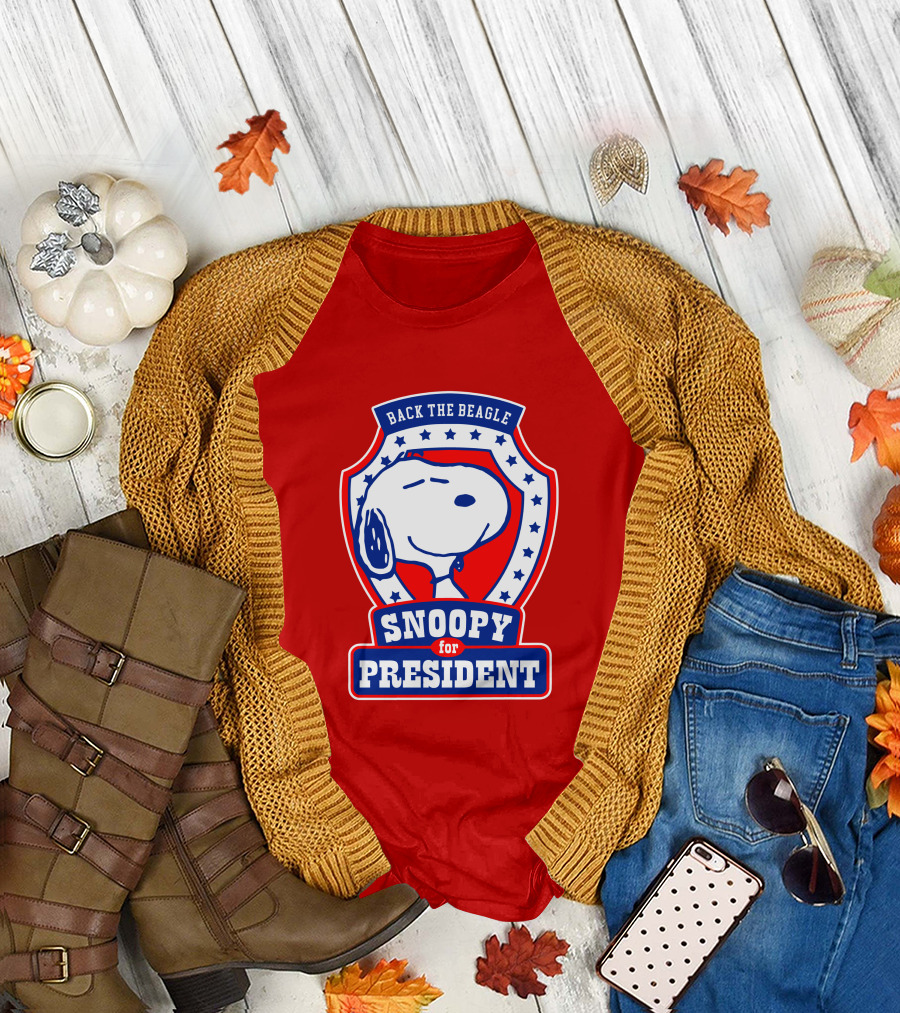 Back the Beagle Snoopy for President Campaign Badge T-Shirt