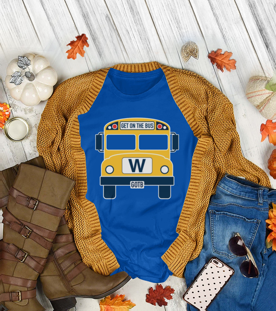 Cubs GOTB Blue and Yellow Bus W Get On The Bus T-Shirt