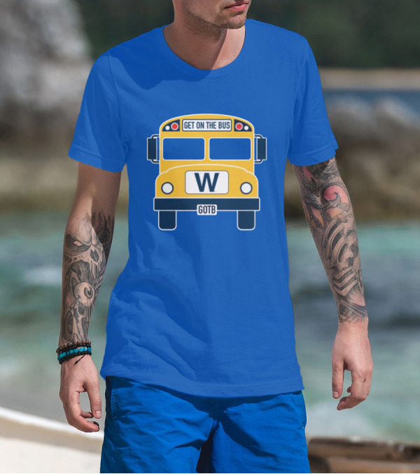 Cubs GOTB Blue And Yellow Bus W Get On The Bus T-Shirt