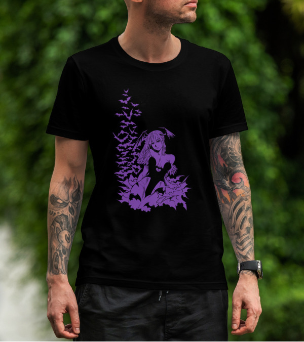 Udon Pins Darkstalkers Morrigan With Purple Bats Swarm T-Shirt
