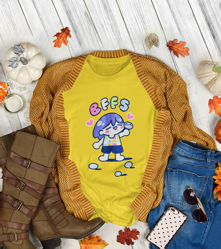 Omocat Omori Kel BFFS Purple Hair Colorful Hearts T-Shirt