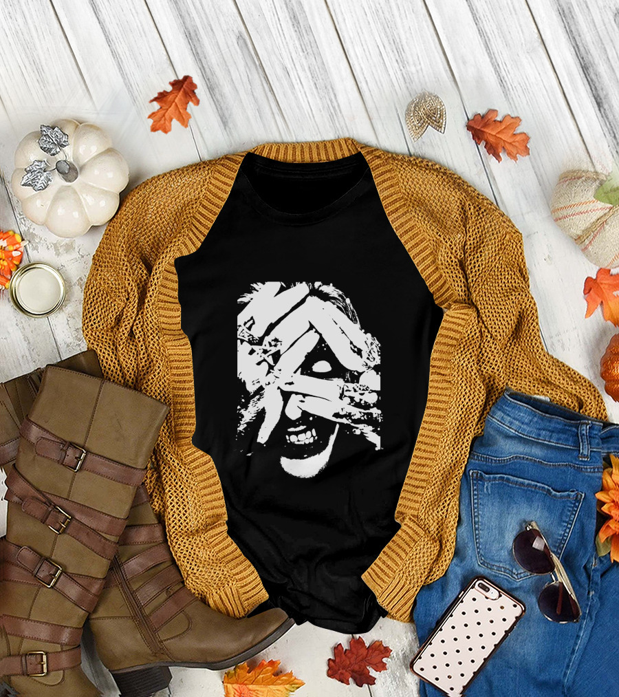 Jake E Munro Grin Eyes Covered Hands T-Shirt