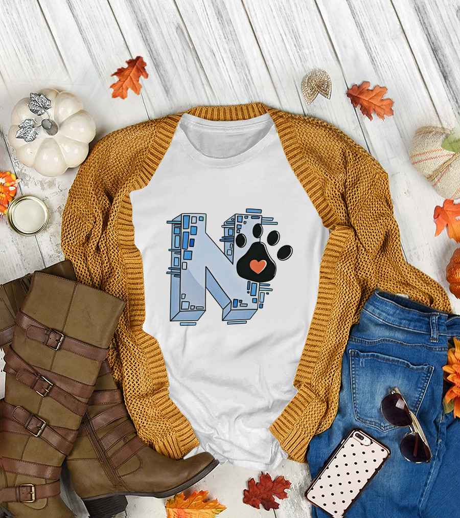 Noelle's Merch Store Initial N with Paw Print and Heart T-Shirt