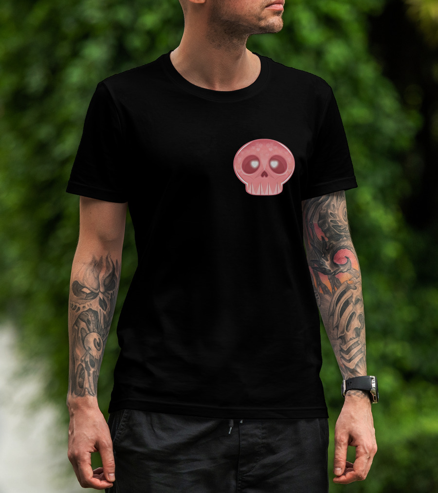 Shop The LukeIsDeaddd Merch Store Pink Heart-Eyed Skull T-Shirt