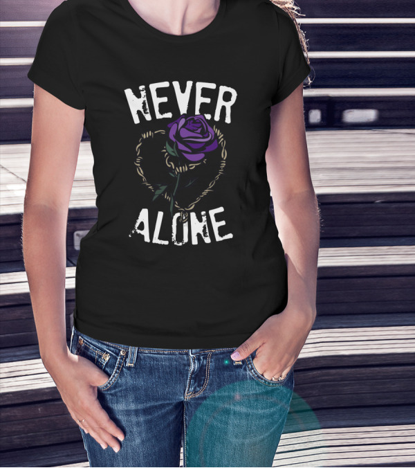 Never Alone Purple Rose Barbed Heart T-Shirt