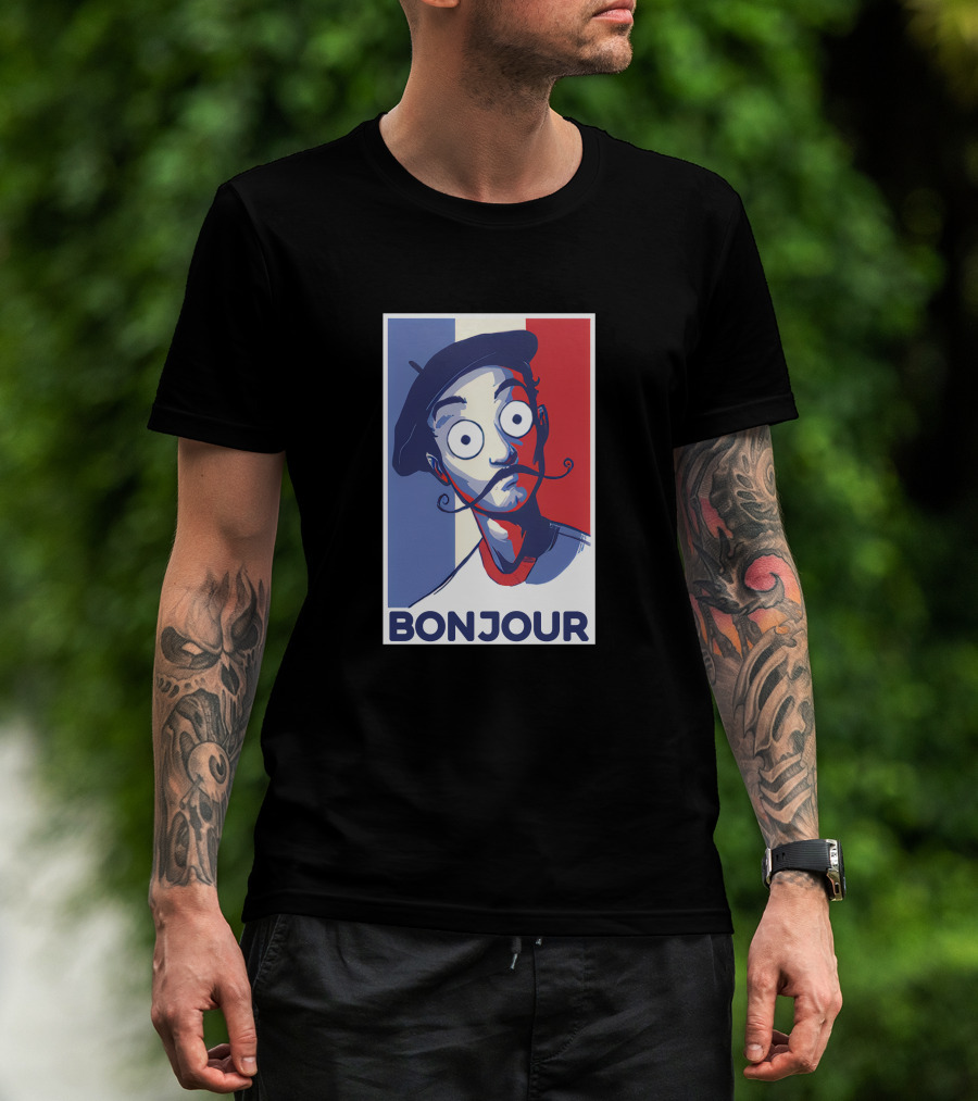 Bonjour French Beret Character With WorldofKeralis Style Tricolor Background T-Shirt