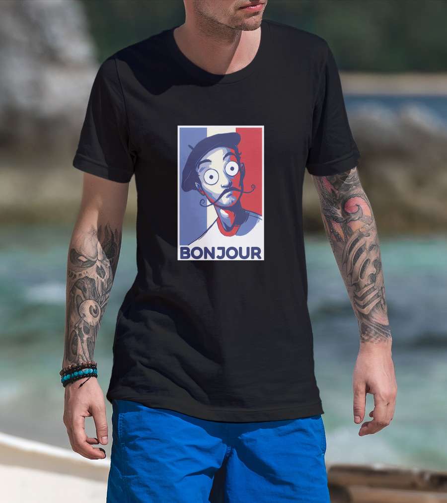 Bonjour French Beret Character With WorldofKeralis Style Tricolor Background T-Shirt
