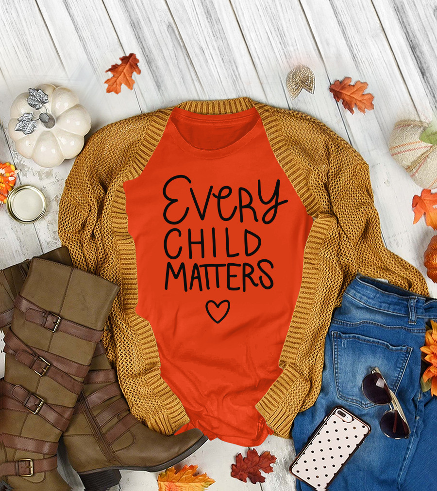 Every Child Matters Heart Symbol Orange Background T-Shirt