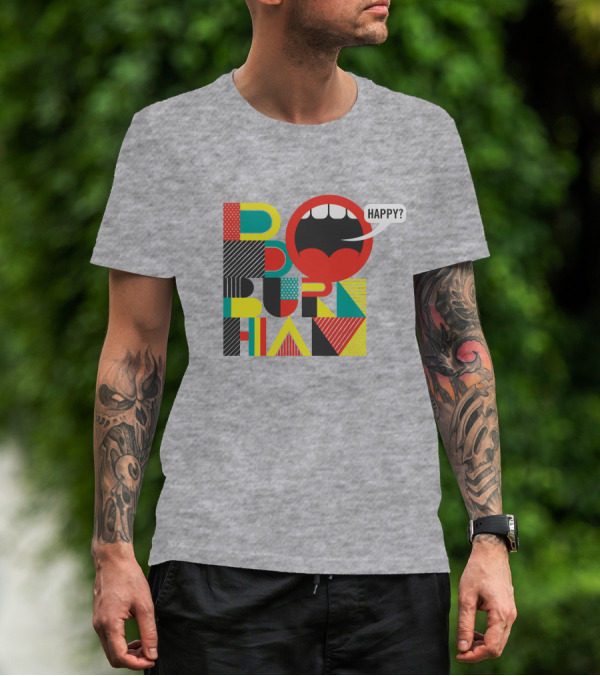 Bo Burnham Happy Mouth Pattern Text T-Shirt