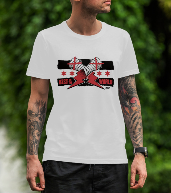 AEW CM Punk Best In The World Crossed Fists Lightning Stars T-Shirt
