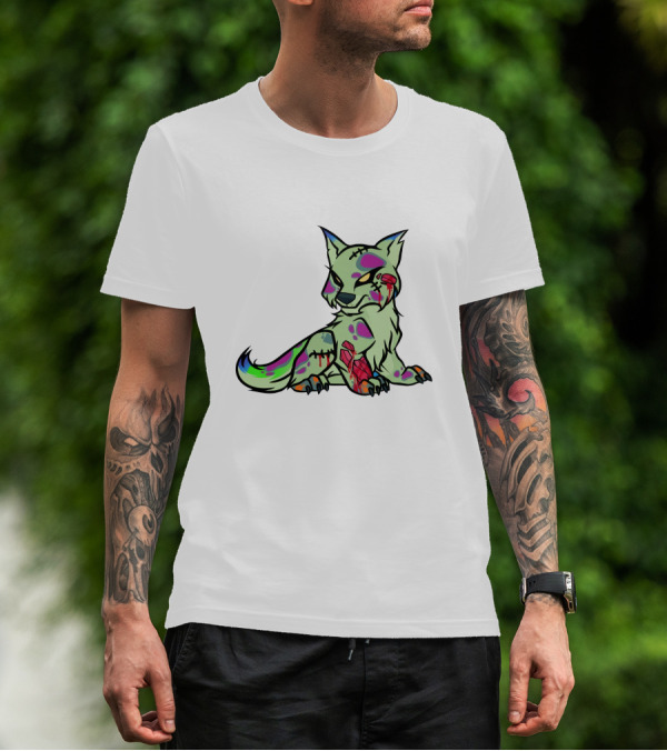 Shop The Psycho Wolf Merch Store Zombie-Inspired Colorful Patchwork Wolf T-Shirt