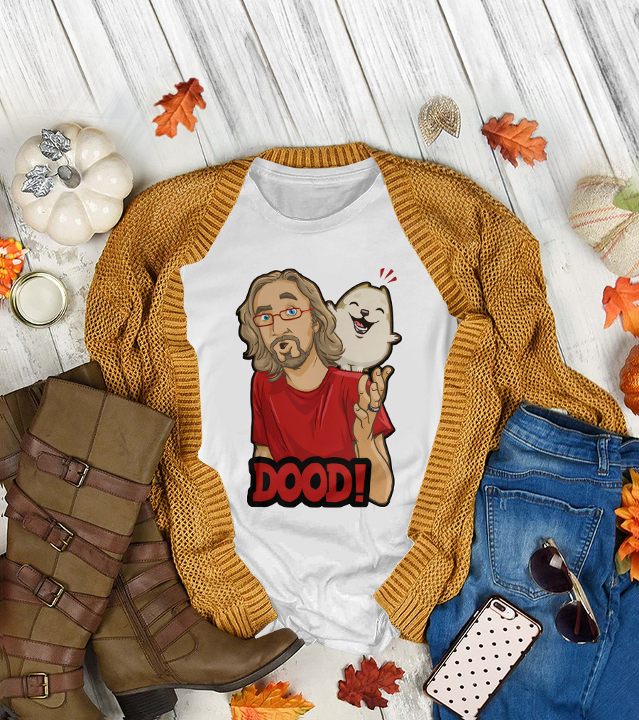 Maximilian Dood Merchandise Featuring Animated Character and Iconic Dood T-Shirt