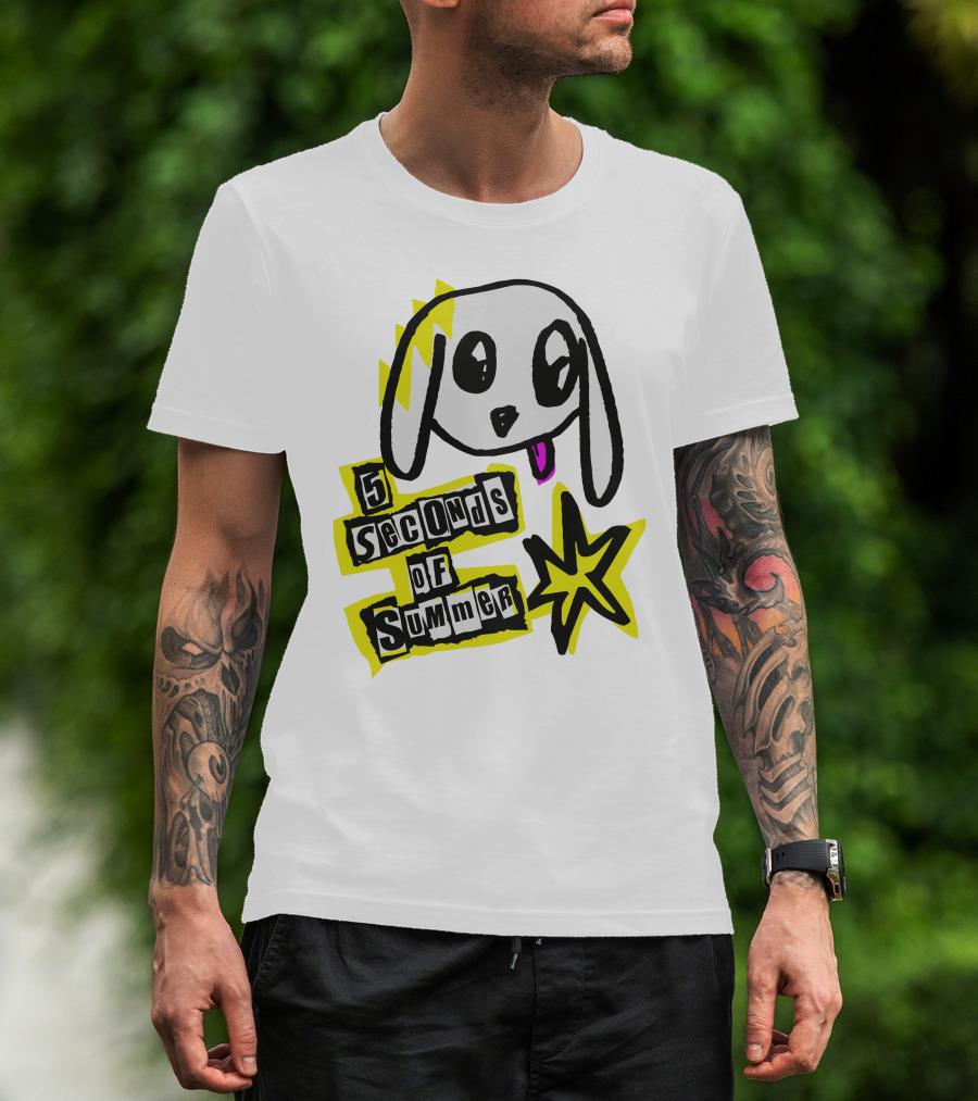 5 Seconds Of Summer Bunny Drawing With Star And Text T-Shirt
