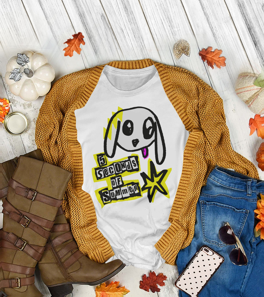 5 Seconds of Summer Bunny Drawing with Star and Text T-Shirt