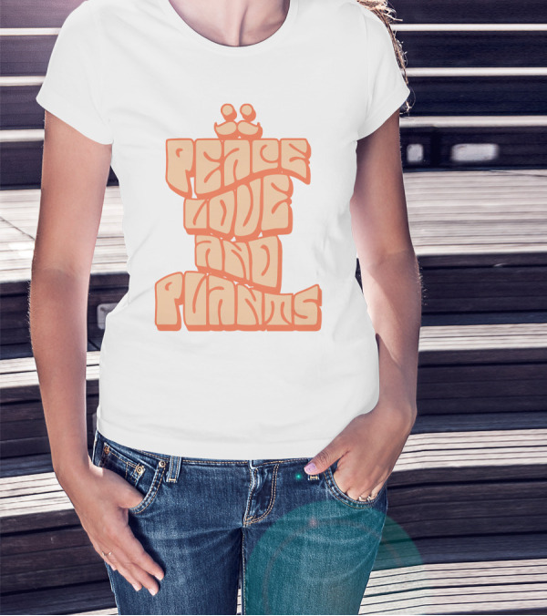 Mumbo Jumbo Merch Peace Love And Plants Groovy Typography T-Shirt