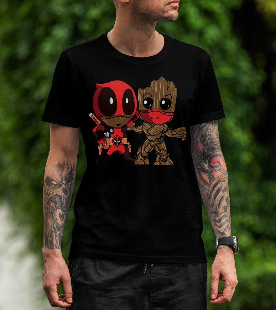 Deadpool And Baby Groot Mashup Comic Characters T-Shirt