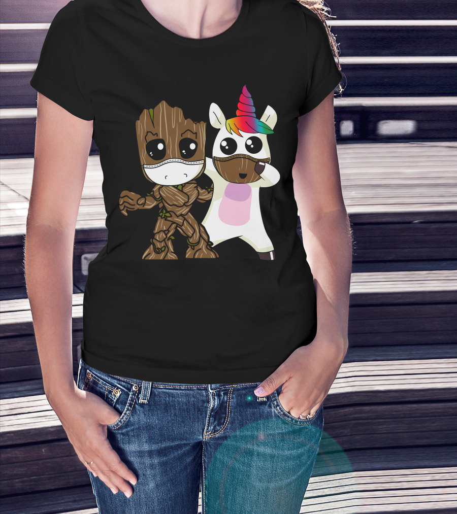 Groot Unicorn Rainbow Mask Duo T-Shirt