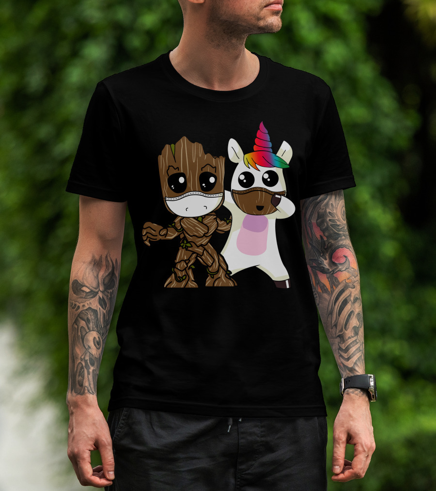 Groot Unicorn Rainbow Mask Duo T-Shirt