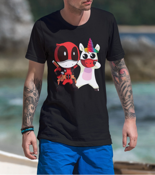 Deadpool Unicorn Rainbow Masked Duo Adventure T-Shirt