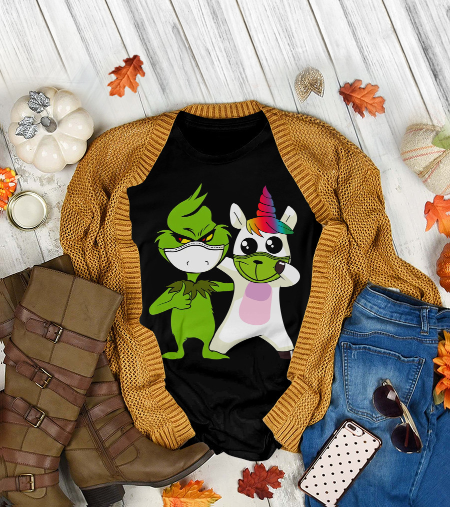 Grinch Unicorn Masked Duo Hugging Cute T-Shirt