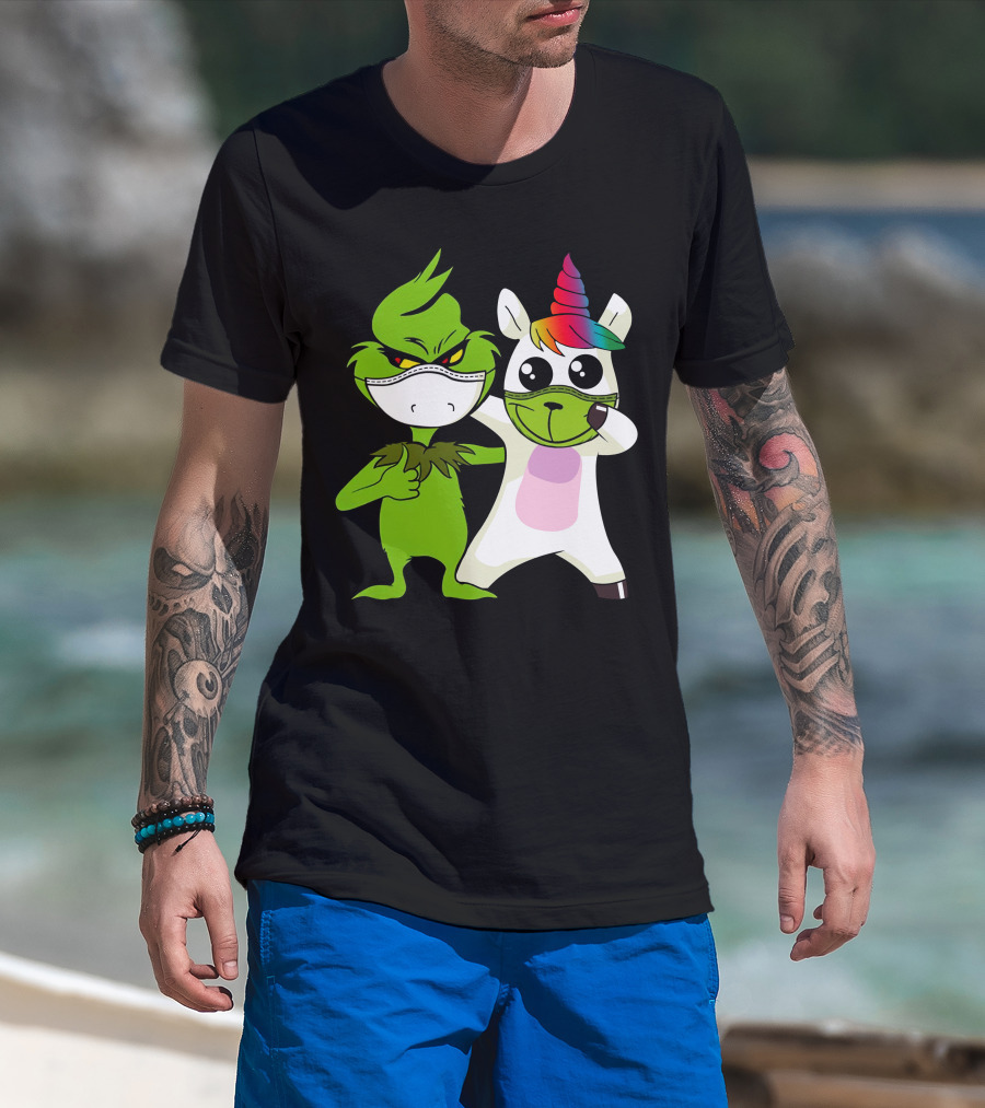 Grinch Unicorn Masked Duo Hugging Cute T-Shirt