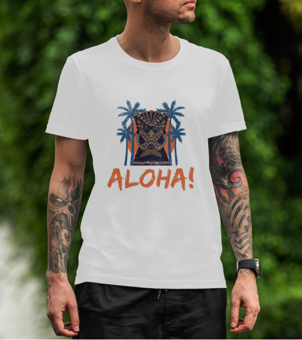 Aloha Tiki Mask With Palm Trees T-Shirt