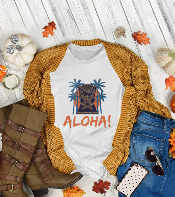 Aloha Tiki Mask With Palm Trees T-Shirt
