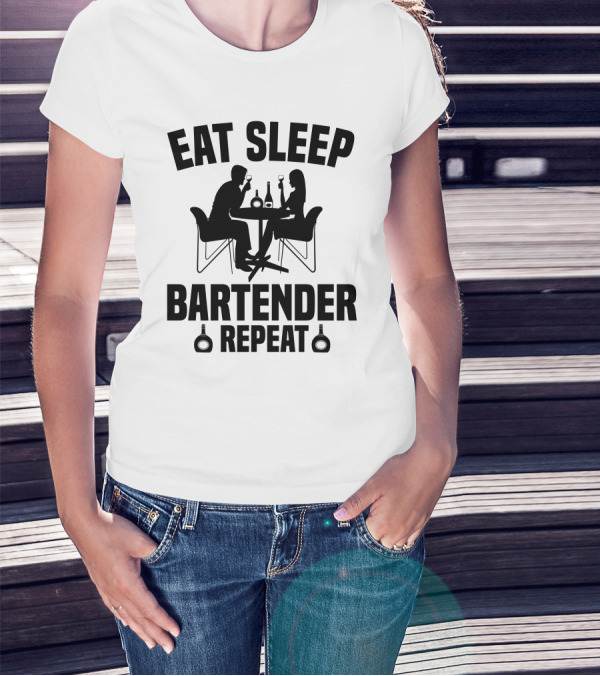 Eat Sleep Bartender Repeat Silhouette Dining Scene T-Shirt