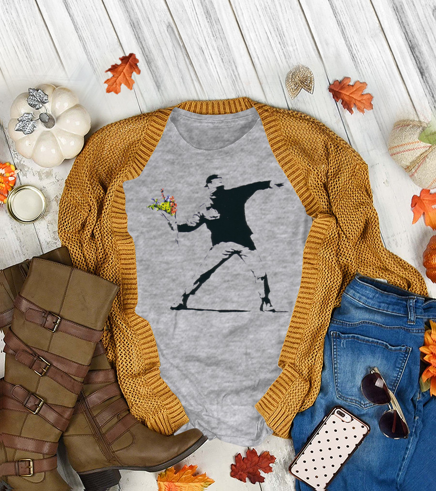 Banksy Flower Thrower Stencil T-Shirt