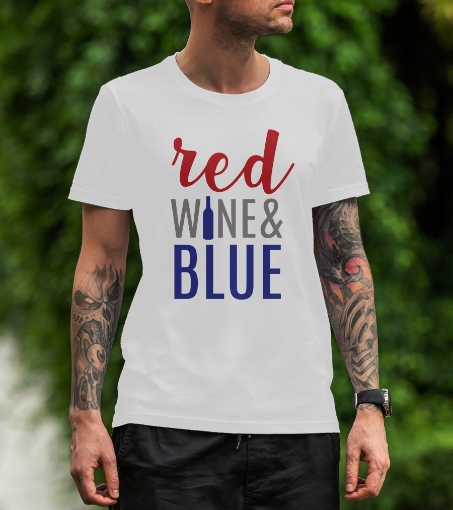 Red Wine Bottle And Blue T-Shirt