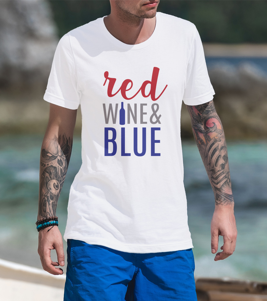 Red Wine Bottle And Blue T-Shirt