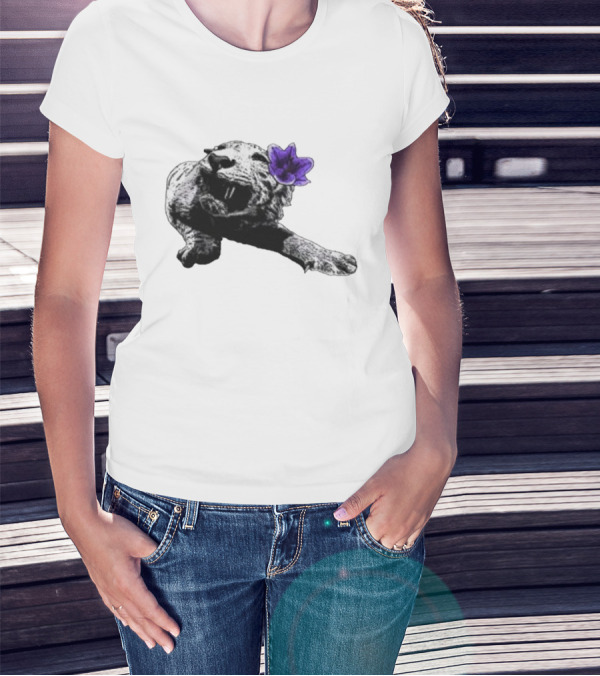 Spirit Blossom Wolf With Purple Flower T-Shirt