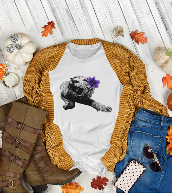 Spirit Blossom Wolf With Purple Flower T-Shirt