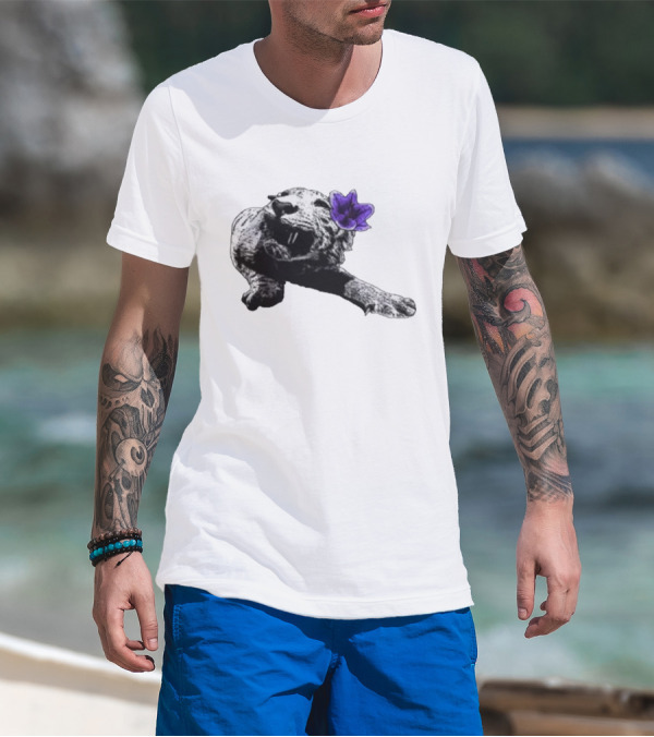 Spirit Blossom Wolf With Purple Flower T-Shirt