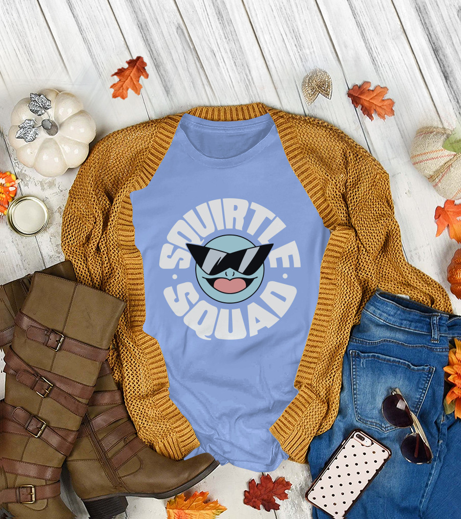 Squirtle Squad Sunglasses Icon Blue Background T-Shirt