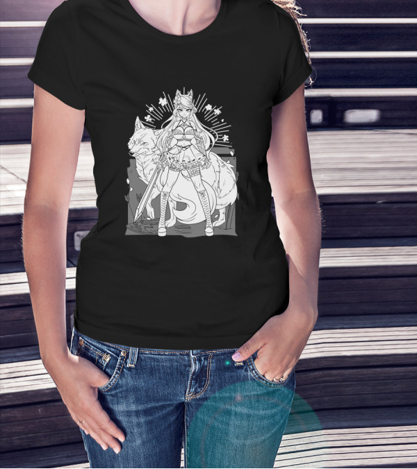 Shark Robot Silvervale Vshojo Warrior With Wolf Companion T-Shirt