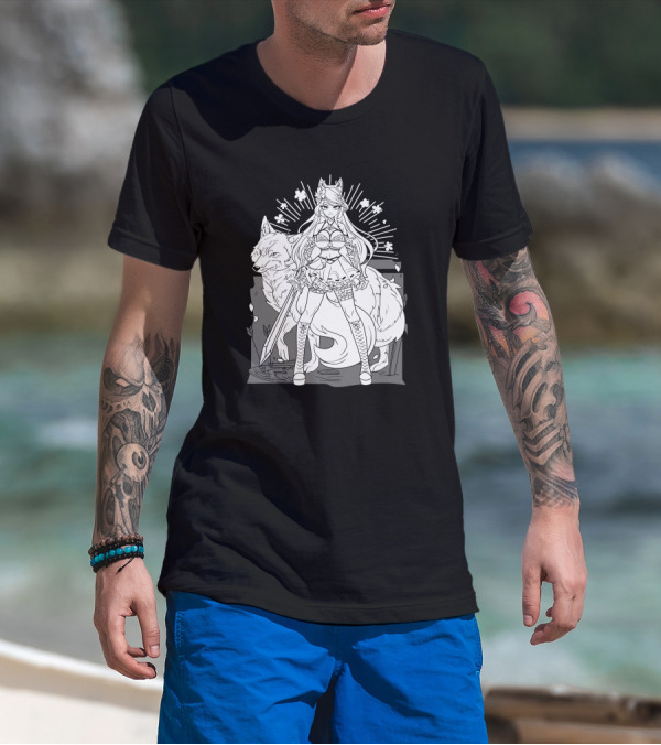 Shark Robot Silvervale Vshojo Warrior With Wolf Companion T-Shirt