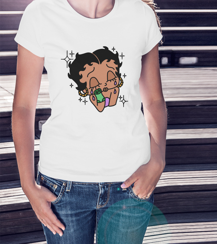 Lilcroissant Crying Cartoon With Money Rolls And Earrings T-Shirt