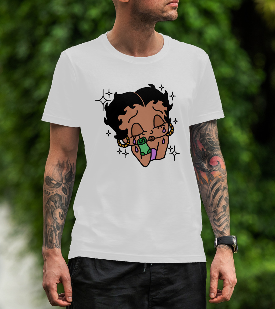 Lilcroissant Crying Cartoon With Money Rolls And Earrings T-Shirt