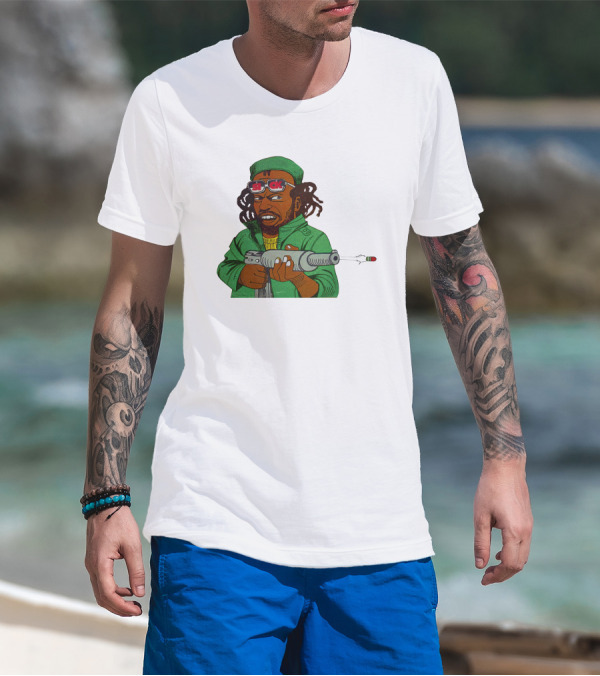 Earl Swea Merch Sick Character With Gun And Dreadlocks In Green T-Shirt