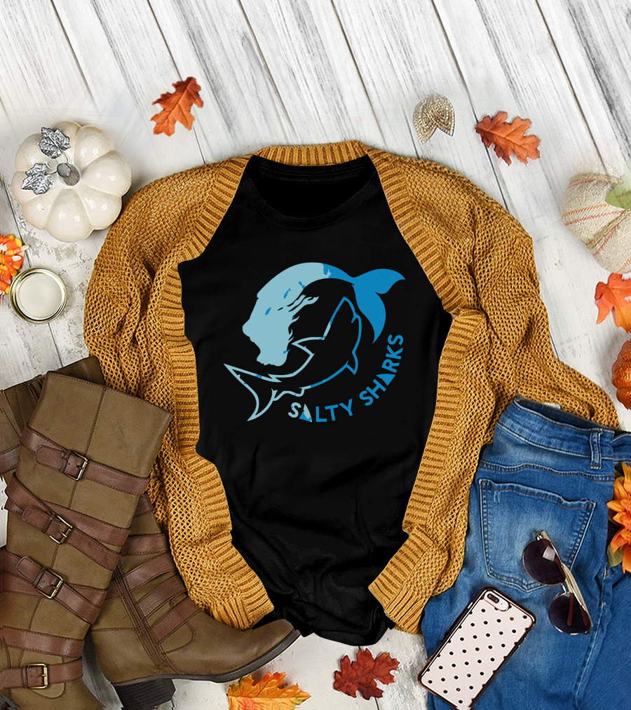 Salty Sharks Logo Blue Ocean Theme Salty Sharks T-Shirt