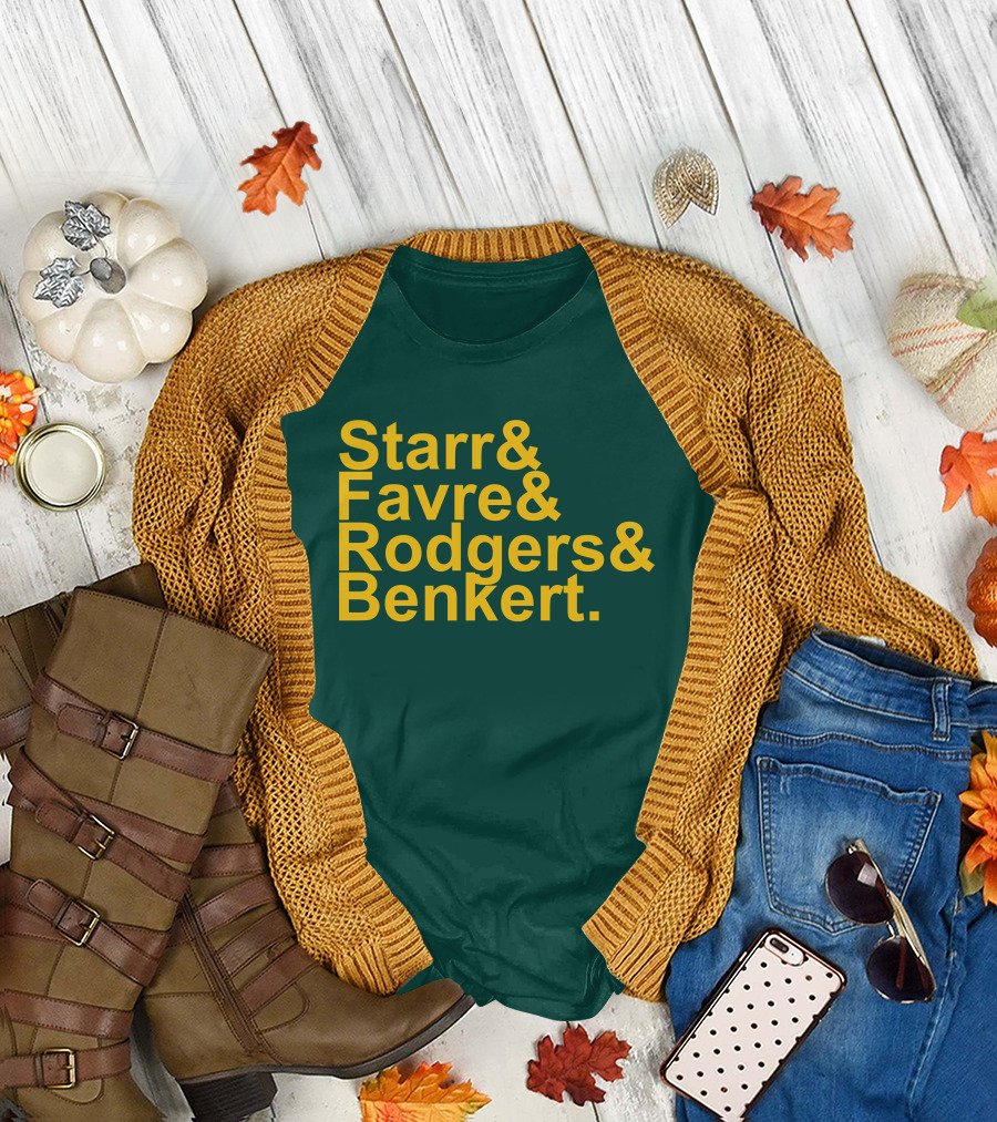 Legendary Green Bay Quarterbacks Starr Favre Rodgers Benkert Green T-Shirt