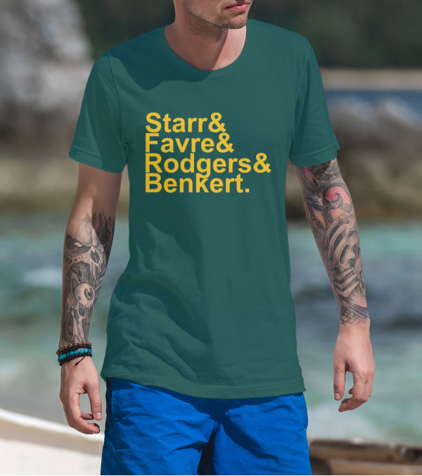 Legendary Green Bay Quarterbacks Starr Favre Rodgers Benkert Green T-Shirt
