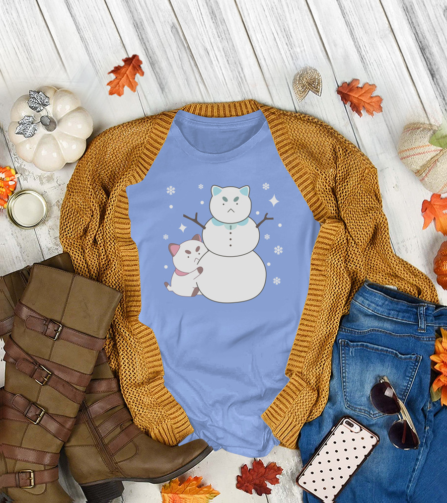 Bee and Puppycat Cute Snowman Scene T-Shirt
