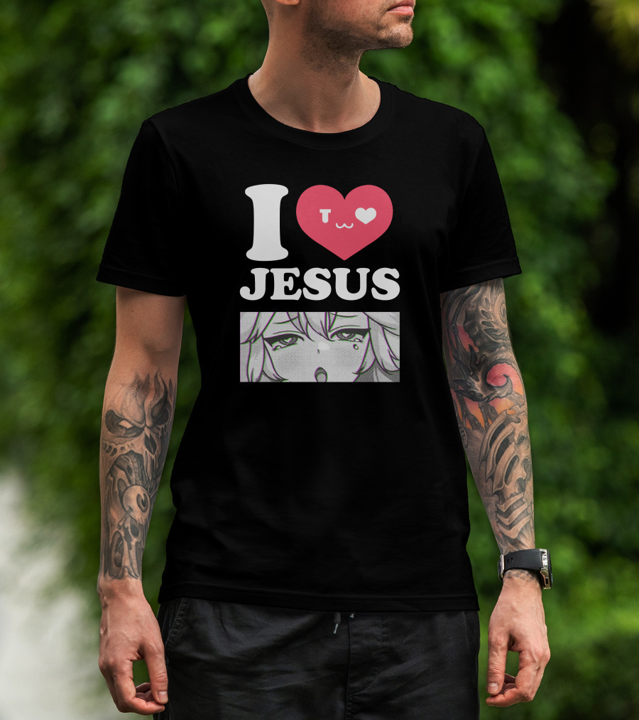 Vshojo I Love Jesus Heart Anime Face UwU Expression T-Shirt
