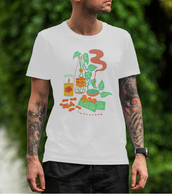 Quarenscene Natural Simone Thornton Topo Chico Peanuts Candle Dice Leaves Money Ants T-Shirt