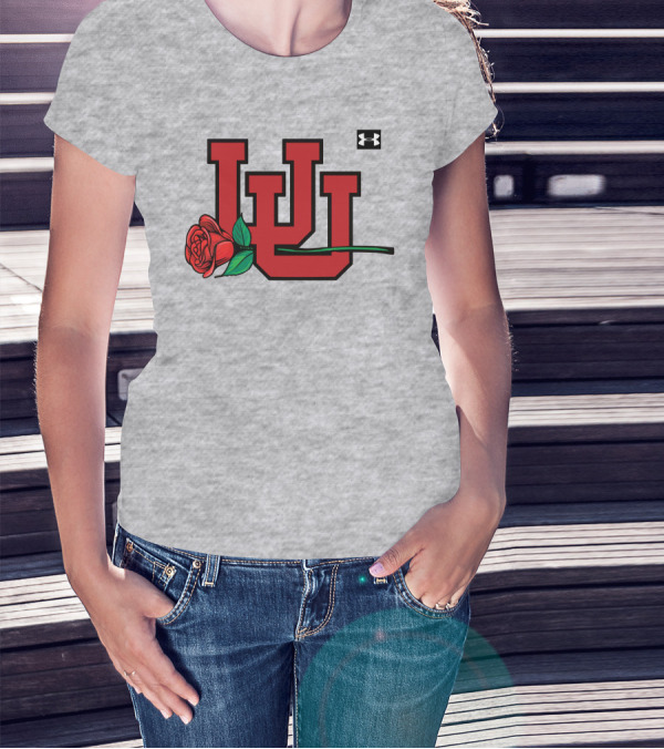 Utah Utes Interlocking Logo With Rose Under Armour Football T-Shirt