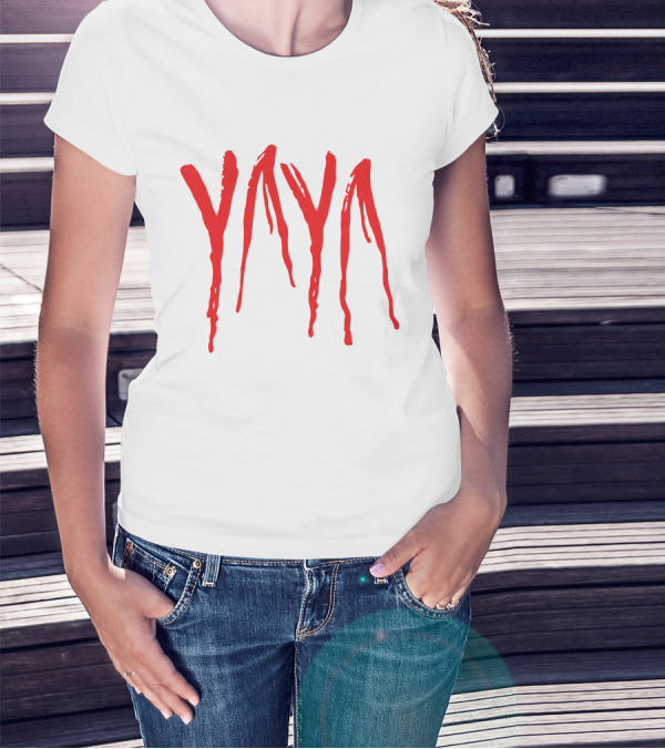 Yaya Dripped Red Text Style Six Nine White T-Shirt