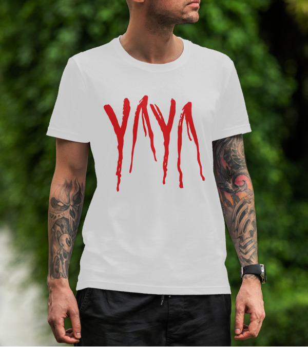 Yaya Dripped Red Text Style Six Nine White T-Shirt