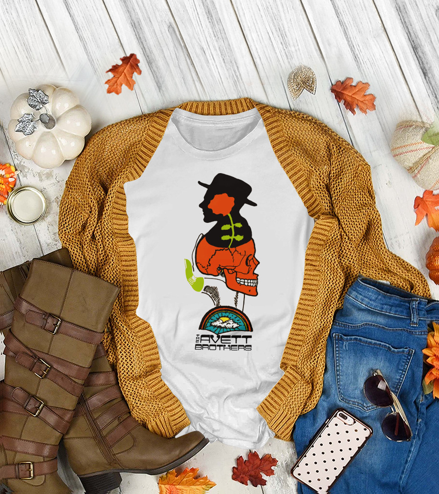 Avett Brothers Merch Skull Flower Hat Sunburst T-Shirt